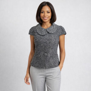 Saks Fifth Avenue Gray Black Tweed Top Size 6